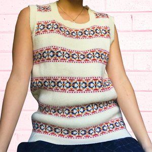 Vintage 70s cream patterned knit sweater vest S